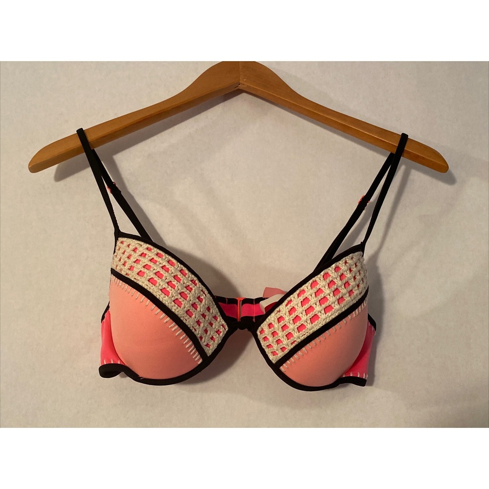 Victoria Secret Pink & Black Padded Swimsuit Top Size 34C